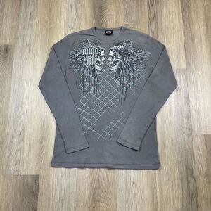 Vintage MMA Elite Shirt Mens Extra Large Gray Skulls Grunge Y2K Thermal Fighting